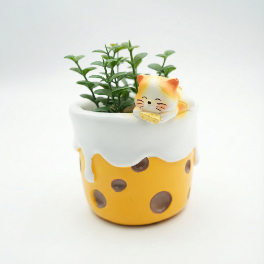 Spring Bunny and Cheese Tiger Planter Set Polyresin Decorative Flower Pots Cute Animal Succulent Holders with Drainage Hole Indoor Outdoor Home Office Desk Decor Pen Pencil Holder Propagator Kit Gift