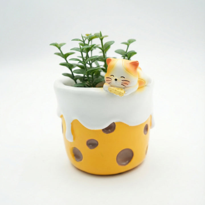 Spring Bunny and Cheese Tiger Planter Set Polyresin Decorative Flower Pots Cute Animal Succulent Holders with Drainage Hole Indoor Outdoor Home Office Desk Decor Pen Pencil Holder Propagator Kit Gift