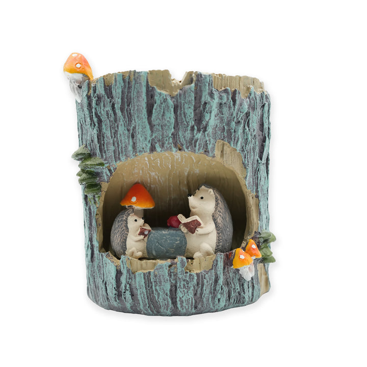 Woodland Animal Planter Set Polyresin Decorative Flower Vase Cute Squirrel Bunny and Bear Succulent Pots Tree Trunk Design Indoor Outdoor Home Garden Decor Pen Pencil Holder Gift Epoxy Coated Finishing