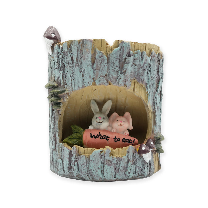 Woodland Animal Planter Set Polyresin Decorative Flower Vase Cute Squirrel Bunny and Bear Succulent Pots Tree Trunk Design Indoor Outdoor Home Garden Decor Pen Pencil Holder Gift Epoxy Coated Finishing
