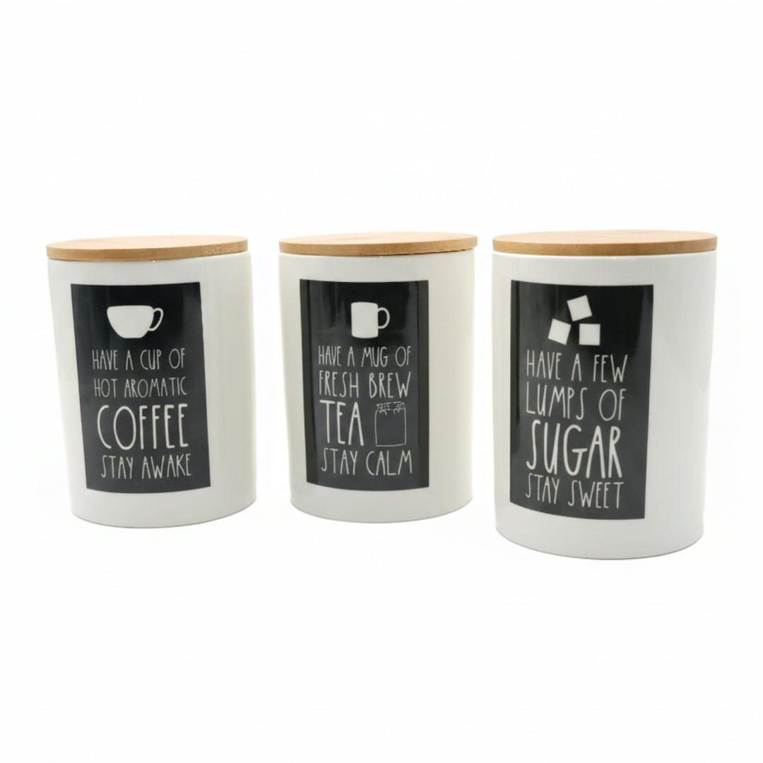 BERAM Metal Tea Coffee Sugar Container Set with Bamboo Lid Airtight Kitchen Storage Jars for Home and Kitchen Tea Box and Coffee Beans Container Set Modern Home Improvement Canisters