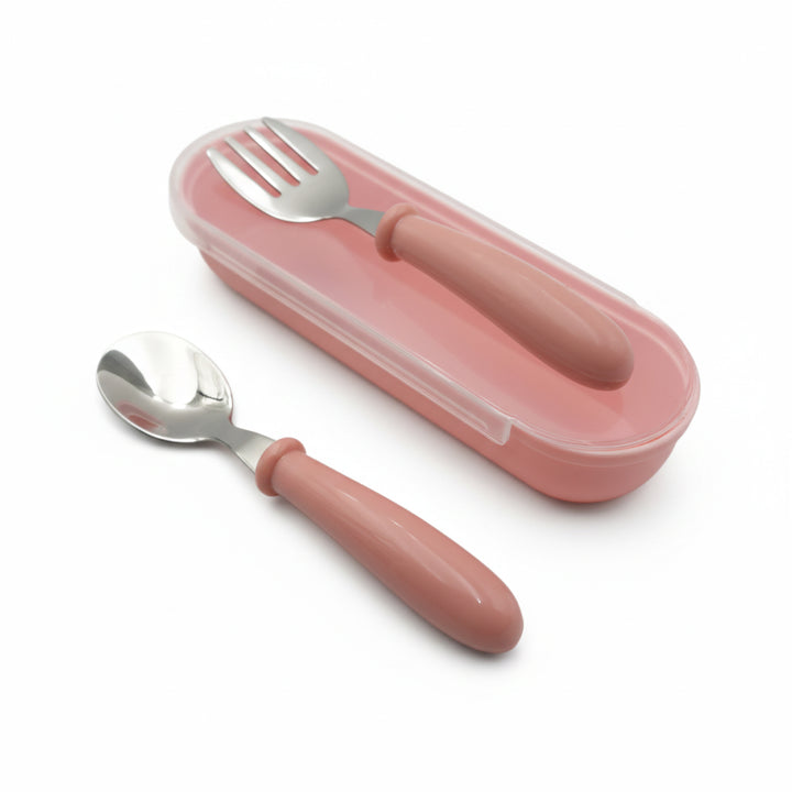 Beram Children Cutlery Set Utensils Set 2 PCS Kids Cutlery Set Baby Spoon Spoon and Fork Portable Tableware with Plastic Case 304 Stainless Steel BPA Free Dishwasher Safe