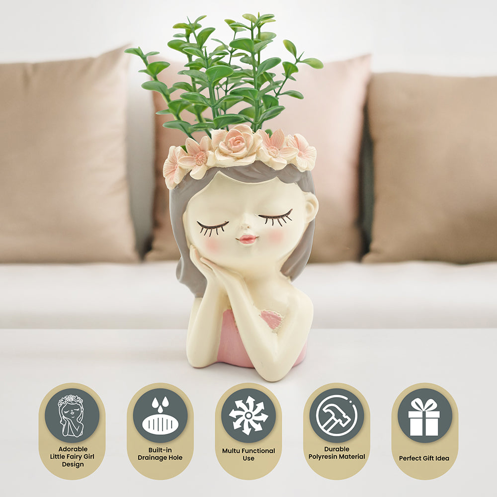 Fairy 3PCS Set Think Sleep Shhh Polyresin Decorative Succulent Planter Cute Fairy Girl Flower Pot Tabletop Vase Pen Pencil Holder Propagator Kit Indoor Outdoor Home Office Desk Decor