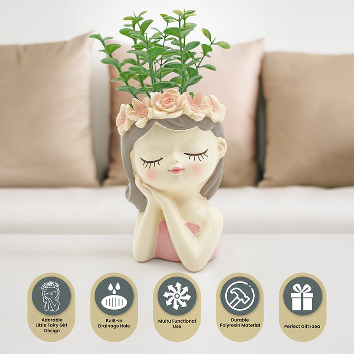 Fairy 3PCS Set Think Sleep Shhh Polyresin Decorative Succulent Planter Cute Fairy Girl Flower Pot Tabletop Vase Pen Pencil Holder Propagator Kit Indoor Outdoor Home Office Desk Decor