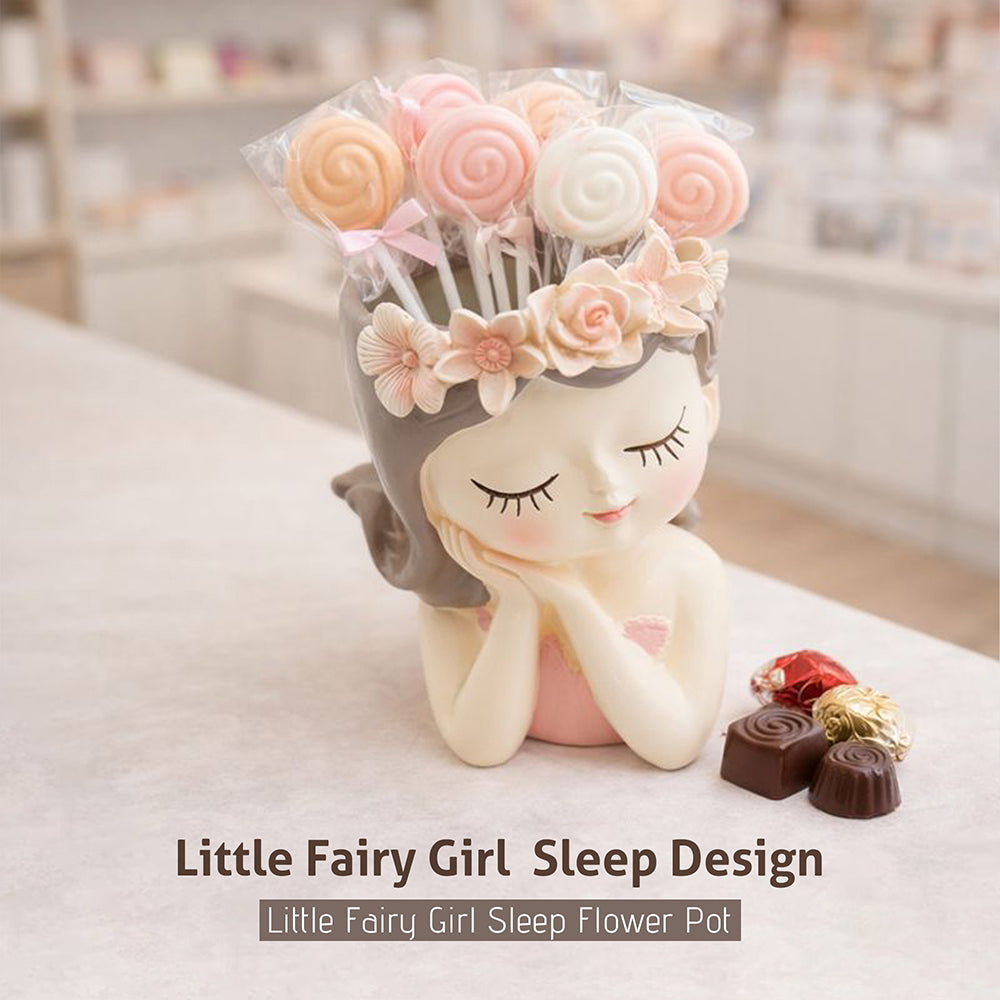 Fairy 3PCS Set Think Sleep Shhh Polyresin Decorative Succulent Planter Cute Fairy Girl Flower Pot Tabletop Vase Pen Pencil Holder Propagator Kit Indoor Outdoor Home Office Desk Decor