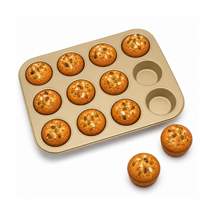 Beram 12 Cup Cake Tray Non Stick Carbon Steel Muffin Pan Durable Oven Safe Bakeware Baking Moldfor Cupcakes Muffins Brownies Cookies Pastry and Desserts