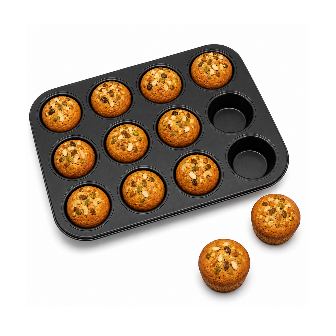Beram 12 Cup Cake Tray Non Stick Carbon Steel Muffin Pan Durable Oven Safe Bakeware Baking Moldfor Cupcakes Muffins Brownies Cookies Pastry and Desserts