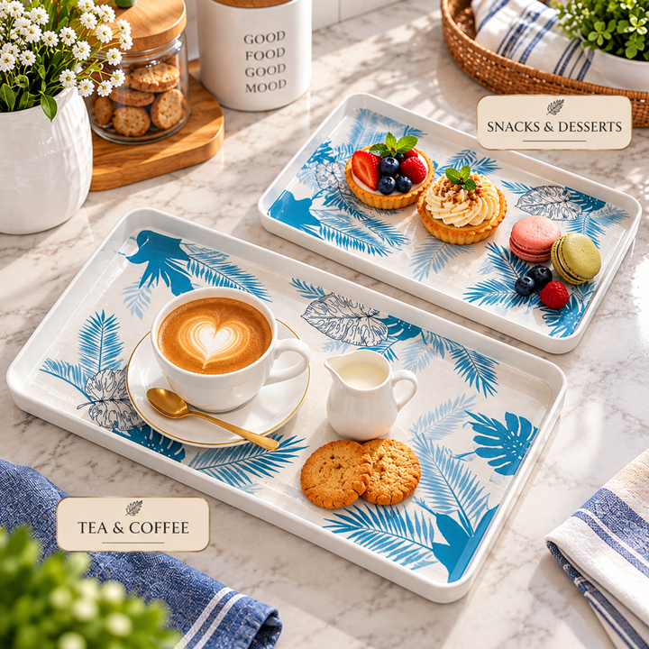Melamine  Tray White Set Serving Tray Microwave Safe Look Lightweight Durable Platter for Snacks Desserts Tea Coffee Dining Kitchen Party and Restaurant Use