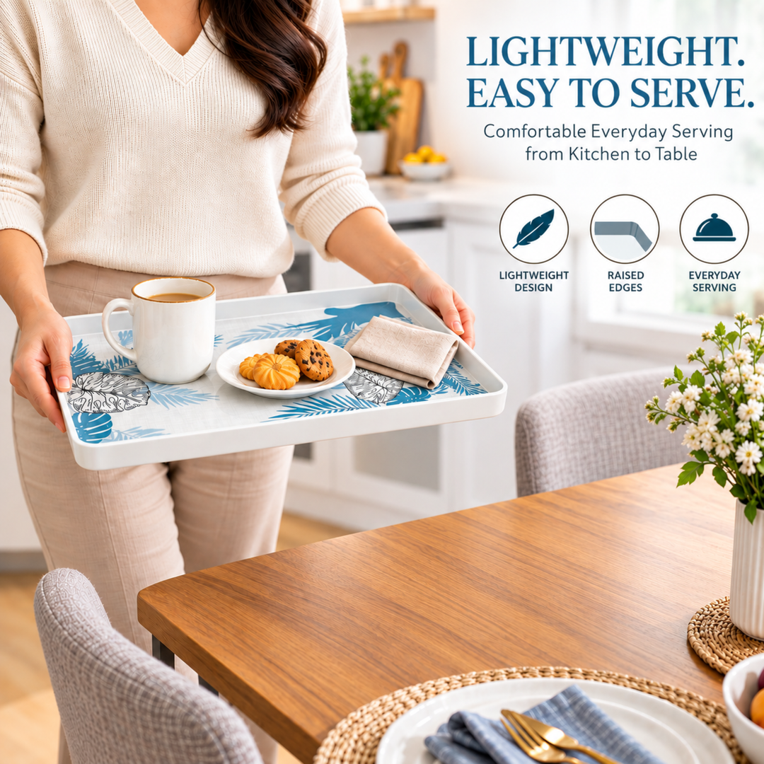 Melamine  Tray White Set Serving Tray Microwave Safe Look Lightweight Durable Platter for Snacks Desserts Tea Coffee Dining Kitchen Party and Restaurant Use