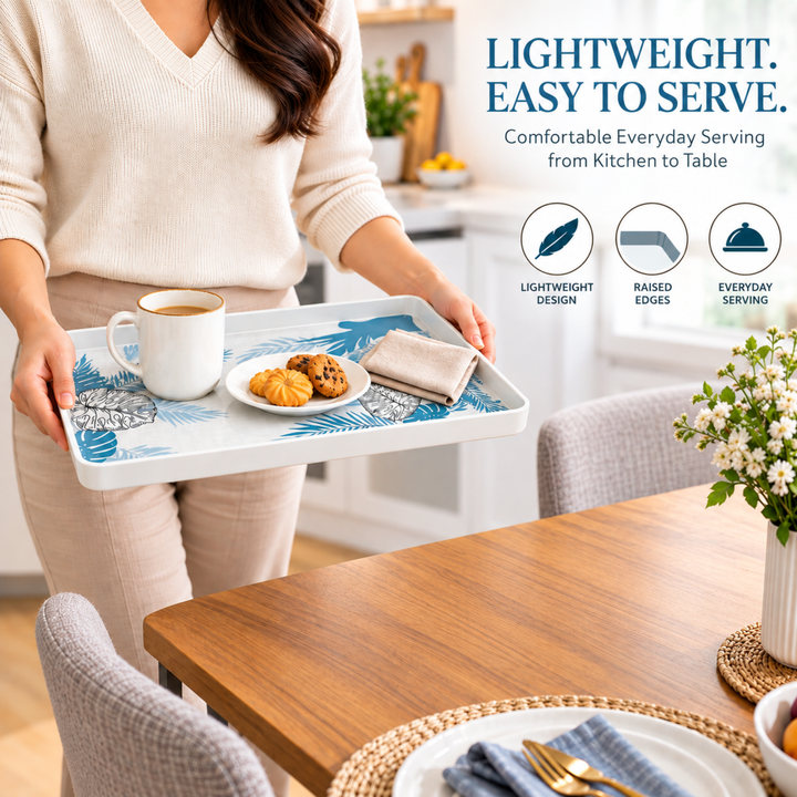 Melamine  Tray White Set Serving Tray Microwave Safe Look Lightweight Durable Platter for Snacks Desserts Tea Coffee Dining Kitchen Party and Restaurant Use