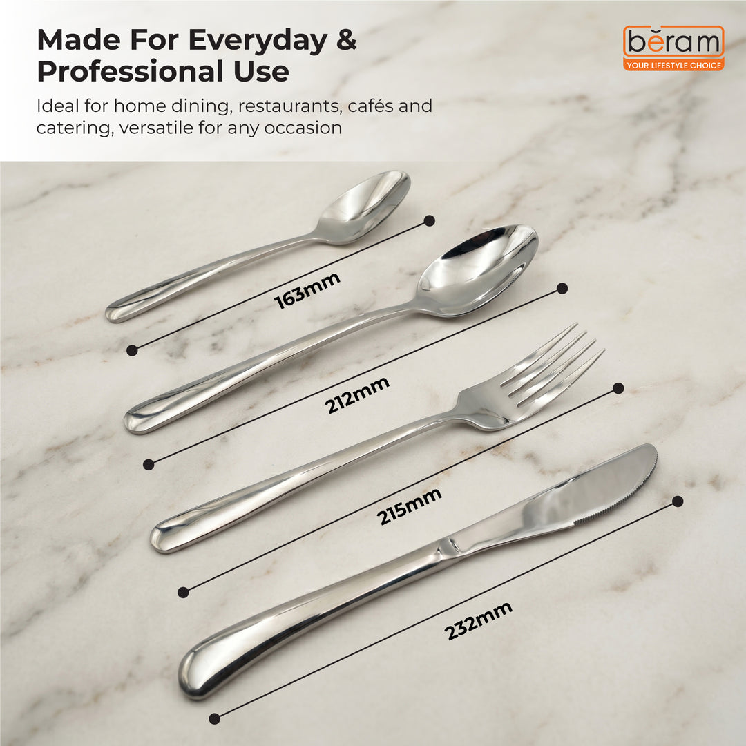 BERAM Stainless Edge Cutlery Set, Elegant Silver Non Slip Handles, 18/10 Grade Kitchen Utensils Set, Tableware Set for Home, Restaurants and More