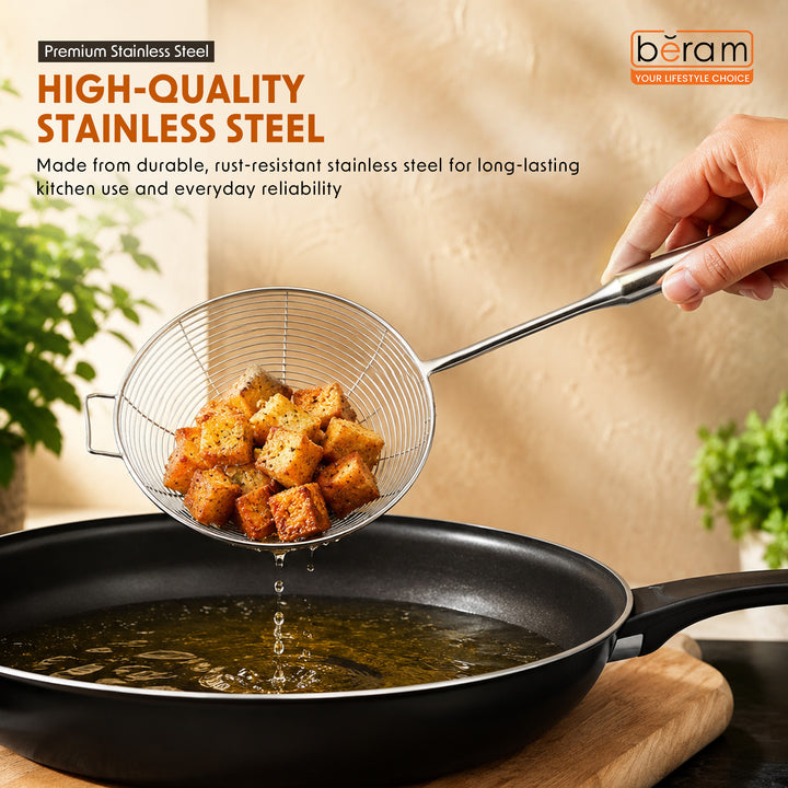 BERAM Stainless Steel Food Strainer Spatula, Large Size, for Frying, Steaming, and Grilling, Skimmer for Daily Use, Cooking Utensil, and Kitchen Tool (17CM)