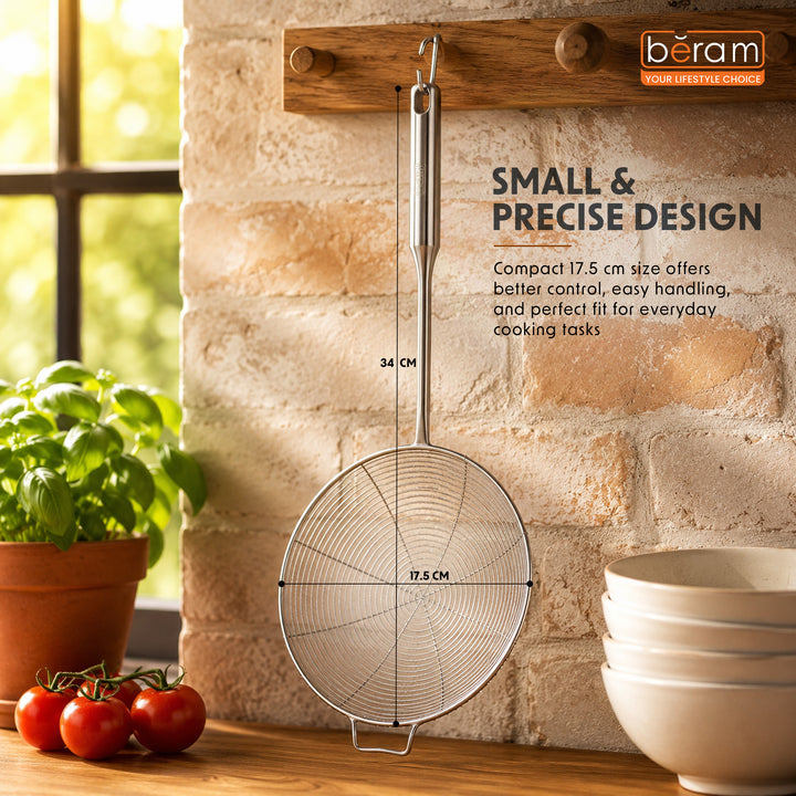 BERAM Stainless Steel Food Strainer Spatula, Large Size, for Frying, Steaming, and Grilling, Skimmer for Daily Use, Cooking Utensil, and Kitchen Tool (17CM)