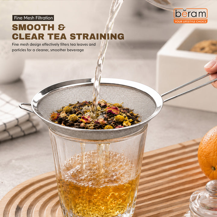 BERAM Strainer Spiral Design with Handle 304 Stainless Steel Sieve Sifting Cooking Utensil Daily Use Kitchen Tool Juice Strainer Pulp Separator 18 CM Food-Grade Durable Rust-Resistant