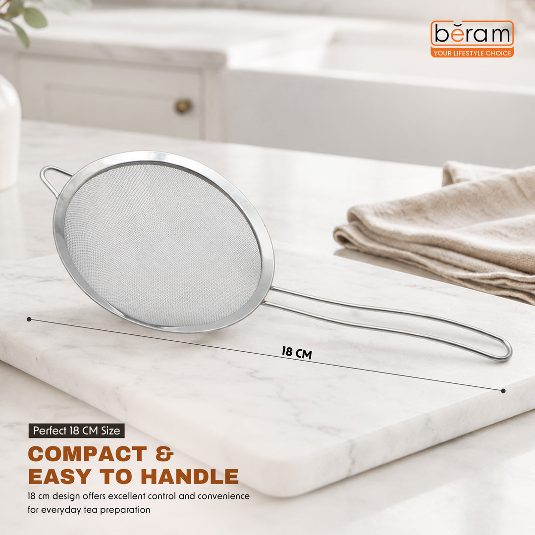 BERAM Strainer Spiral Design with Handle 304 Stainless Steel Sieve Sifting Cooking Utensil Daily Use Kitchen Tool Juice Strainer Pulp Separator 18 CM Food-Grade Durable Rust-Resistant