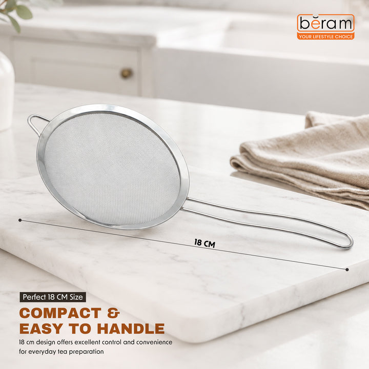BERAM Strainer Spiral Design with Handle 304 Stainless Steel Sieve Sifting Cooking Utensil Daily Use Kitchen Tool Juice Strainer Pulp Separator 18 CM Food-Grade Durable Rust-Resistant