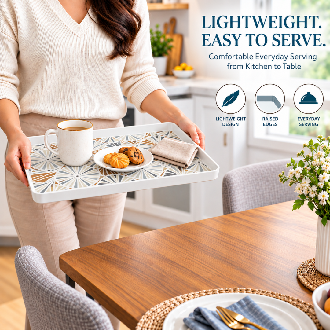 Melamine  Tray White Set Serving Tray Microwave Safe Look Lightweight Durable Platter for Snacks Desserts Tea Coffee Dining Kitchen Party and Restaurant Use