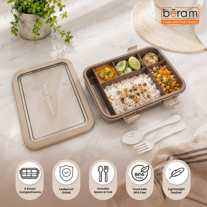 1-Layer Bento Lunch Box 1500ml – Insulated PP Plastic & Silicone Leakproof Kids & Adult Lunch Box Portable Stackable Reusable Tiffin with Compartments & Cutlery