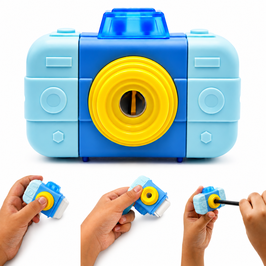 Camera Pencil Sharpener with Eraser, 2-in-1 Camera-Shaped Pencil Sharpener and Eraser, Cute Stationery Sharpener for School, Office, Study, Drawing and Everyday Use