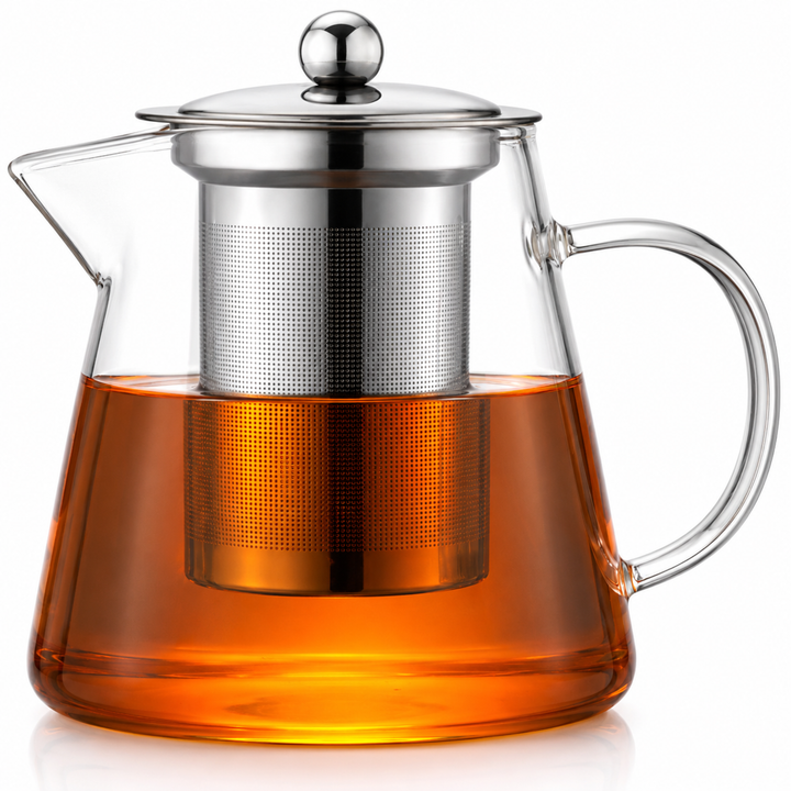 BERAM Glass Teapot with Removable 18/8 Stainless Steel Infuser – 450ml Flat Base Borosilicate Glass Tea Kettle, Stovetop Safe, Handcrafted Loose Leaf Tea Maker for Home or Office