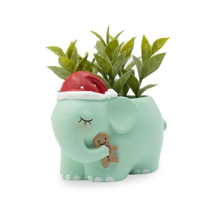 Animal Christmas Flower Pot 4 Pcs Set Rabbit Cat Porcupine Elephant Polyresin Succulent Planter Festive Mini Vase with Santa Hat Gift Box Design Indoor Outdoor Home Office Desk Decor Gift