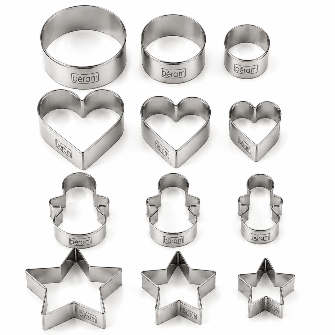 BERAM Cookie Cutters, Set of 12, Stainless Steel Pieces, Mini Vegetable and Fruit Cutters, DIY Mould for Kids, Food Shapes, Decoration Tools