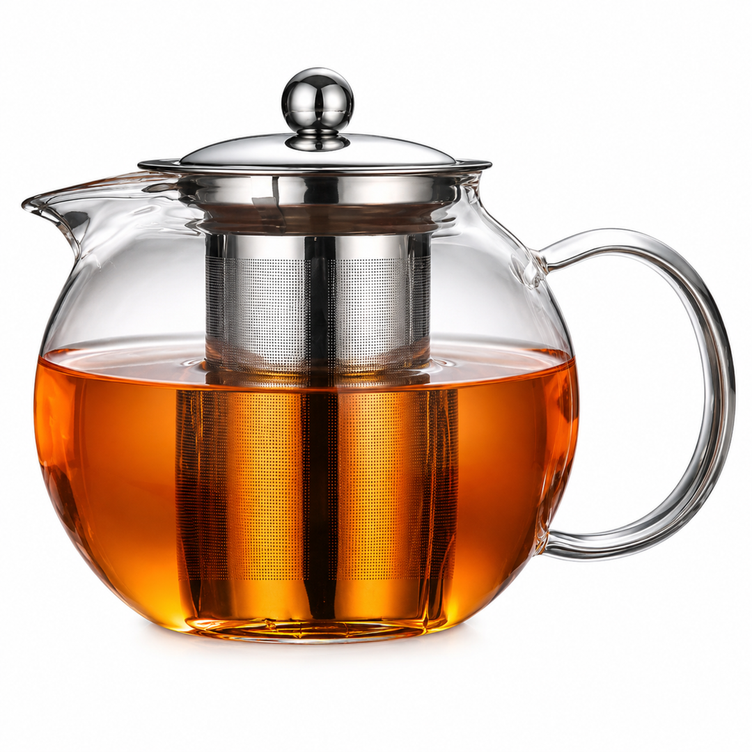 BERAM Glass Teapot with Removable Stainless Steel Infuser, 650ml Trunkless Borosilicate Tea Kettle, Stovetop Safe Handcrafted Clear Teapot for Loose Leaf Tea, Herbal & Blooming Tea