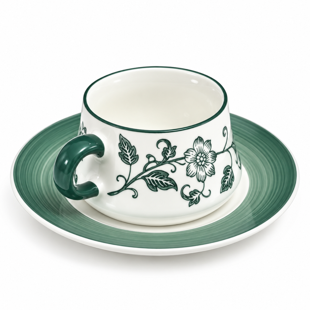 12 Piece Ceramic Cup and Saucer Set, 6 Coffee Tea Cups with 6 Matching Saucers, 220ml White Ceramic Espresso Cappuccino Tea Set for Home Kitchen Office Dining