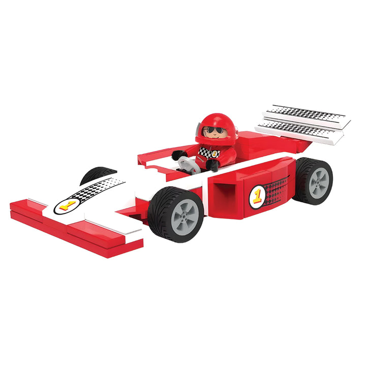 Playtive Racing Car Building Set – 86 Pieces, Compatible with Standard Bricks, for Kids Ages 5+, Includes Driver Figure, Adjustable Rear Spoiler, STEM Toy for Imaginative Play, TÜV Rheinland Certified, Easy-to-Build DIY Vehicle Toy Kit