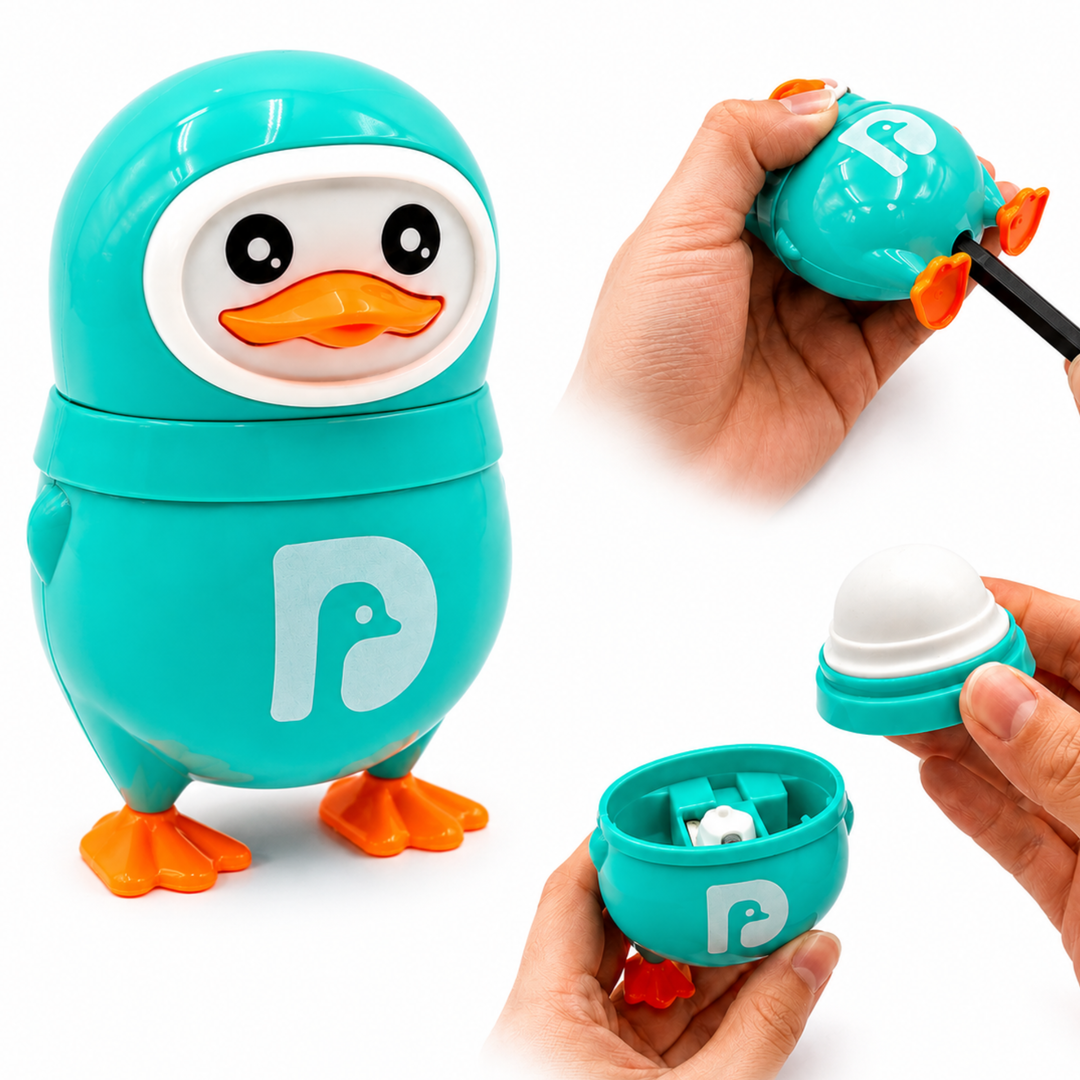 Penguin Pencil Sharpener with Eraser, 2-in-1 Cute Penguin-Shaped Pencil Sharpener, Built-In Pencil Shavings Container, Compact Stationery Sharpener for Students, School, Office & Drawing