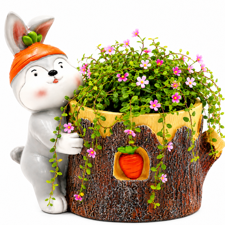 Animal Fruit Harvest Flower Pot Bunny Carrot and Bear Honey Bee Set Polyresin Cute Animal Succulent Planters Decorative Tree Trunk and Honey Pot Vase Desk Flower Pot Pen Pencil Holder Propagator Kit Indoor Outdoor Home Garden Decor