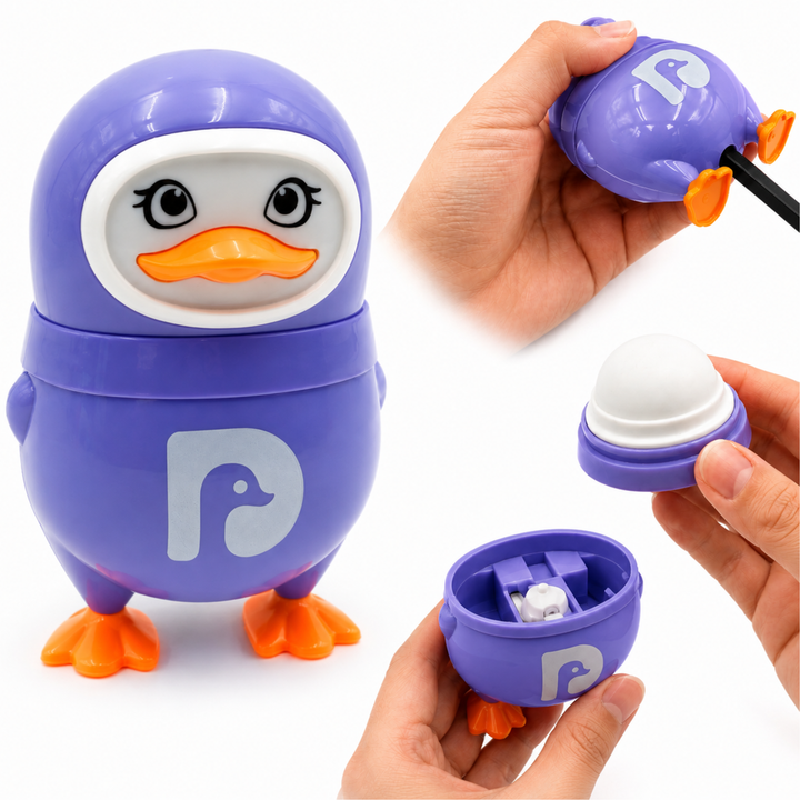 Penguin Pencil Sharpener with Eraser, 2-in-1 Cute Penguin-Shaped Pencil Sharpener, Built-In Pencil Shavings Container, Compact Stationery Sharpener for Students, School, Office & Drawing