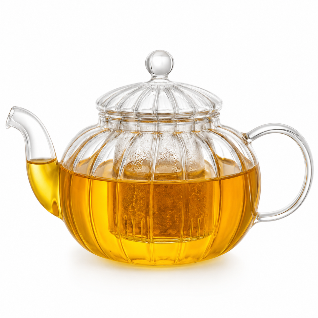 BERAM Glass Teapot with Removable Glass Infuser, 600ml Full Glass Borosilicate Tea Kettle, Handcrafted Clear Teapot, Stovetop Safe Loose Leaf Tea Maker & Blooming Tea Brewer