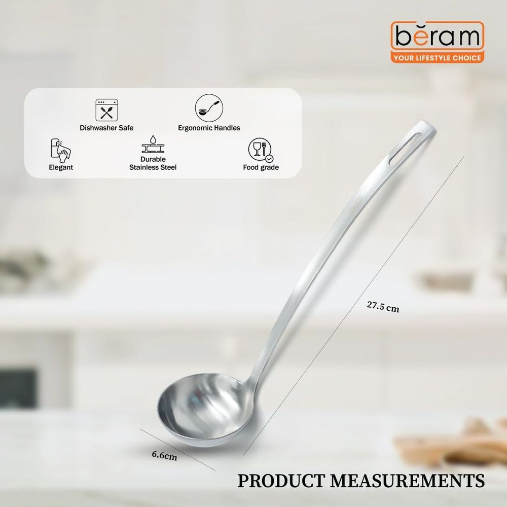 BERAM Soup Ladle Stainless Steel Soup Spoon Kitchen Tool Long Handle Chef Utensils Cooking Utensil Serving Spoon Food Grade Non-Deformable Compact Lightweight (6 CM)