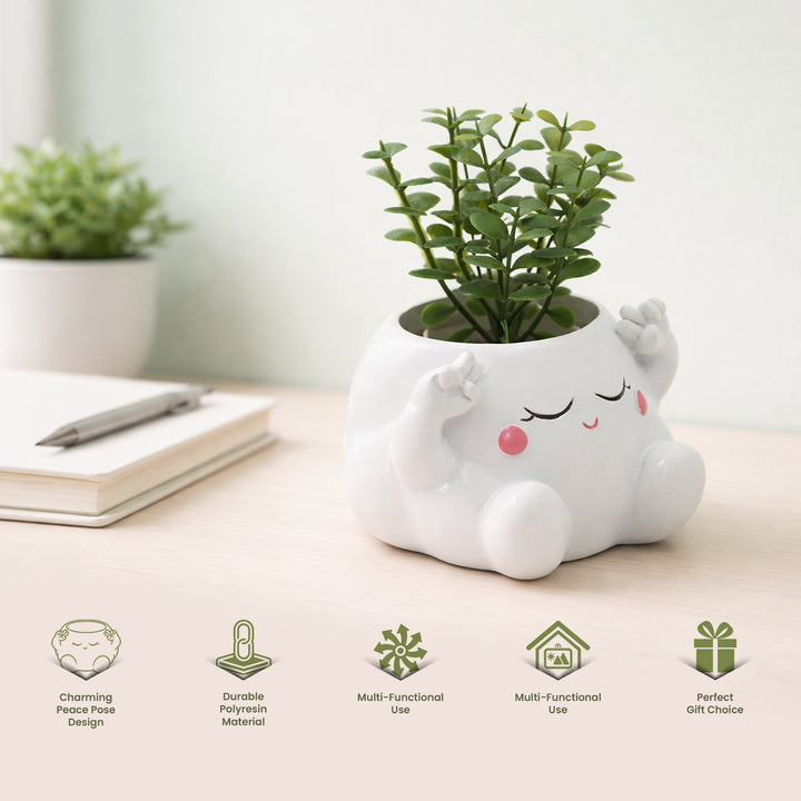 Clouds 4Pcs Set O Heart Sooper Victory Polyresin Cute Smiling Cloud Succulent Planter Decorative Mini Vase Indoor Outdoor Home Office Desk Decor Pen Pencil Holder Propagator Kit