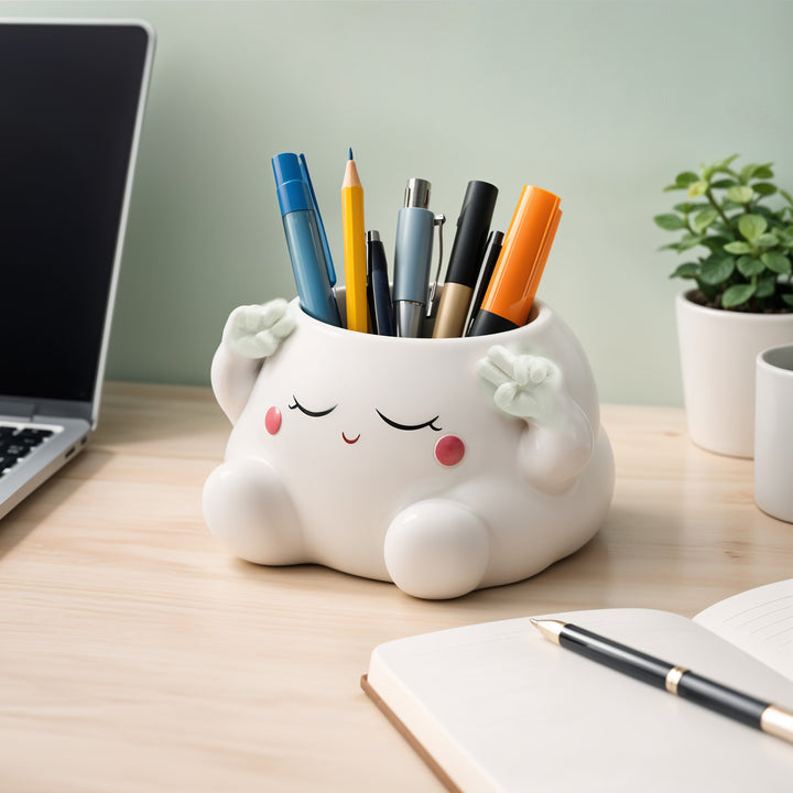 Clouds 4Pcs Set O Heart Sooper Victory Polyresin Cute Smiling Cloud Succulent Planter Decorative Mini Vase Indoor Outdoor Home Office Desk Decor Pen Pencil Holder Propagator Kit