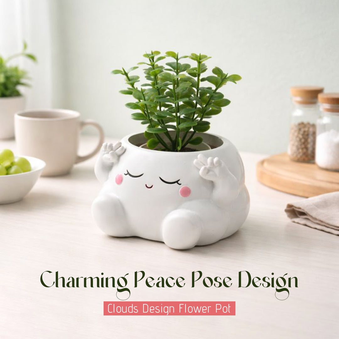 Clouds 4Pcs Set O Heart Sooper Victory Polyresin Cute Smiling Cloud Succulent Planter Decorative Mini Vase Indoor Outdoor Home Office Desk Decor Pen Pencil Holder Propagator Kit