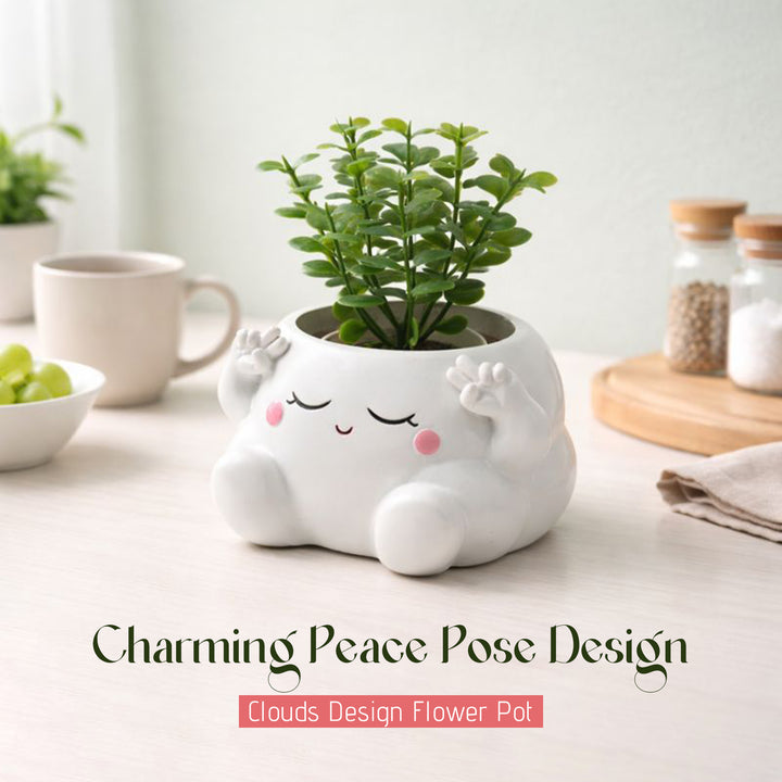 Clouds 4Pcs Set O Heart Sooper Victory Polyresin Cute Smiling Cloud Succulent Planter Decorative Mini Vase Indoor Outdoor Home Office Desk Decor Pen Pencil Holder Propagator Kit