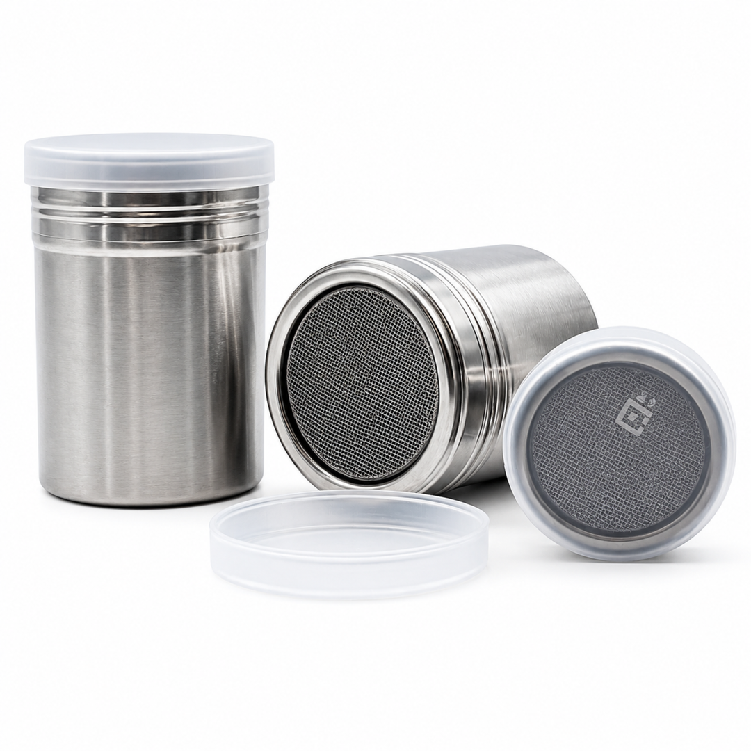 BERAM Sugar Shakers Stainless Steel Powder Shakers 3 Piece Set Seasoning Canisters with Lids Dry Food Storage Containers Cake Flour Sieve Dry Ingredients Sprinkler Kitchen Essentials