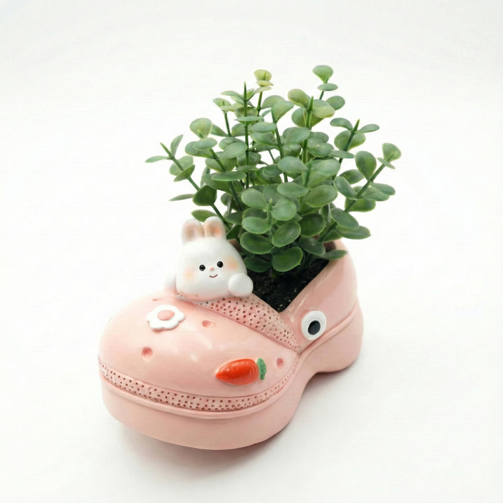 Crocs Shape Animal Flower Pot Set Pink Bunny and Green Panda Polyresin Cute Succulent Planters with Drainage Hole Indoor Outdoor Decorative Flower Pots Home Office Desk Decor Pen Pencil Holder Gift
