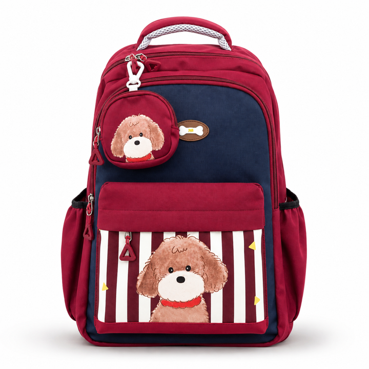 Puppy School Bag, Lightweight Backpack with Multiple Compartments, Front Utility Pocket, Side Bottle Pockets & Adjustable Padded Shoulder Straps