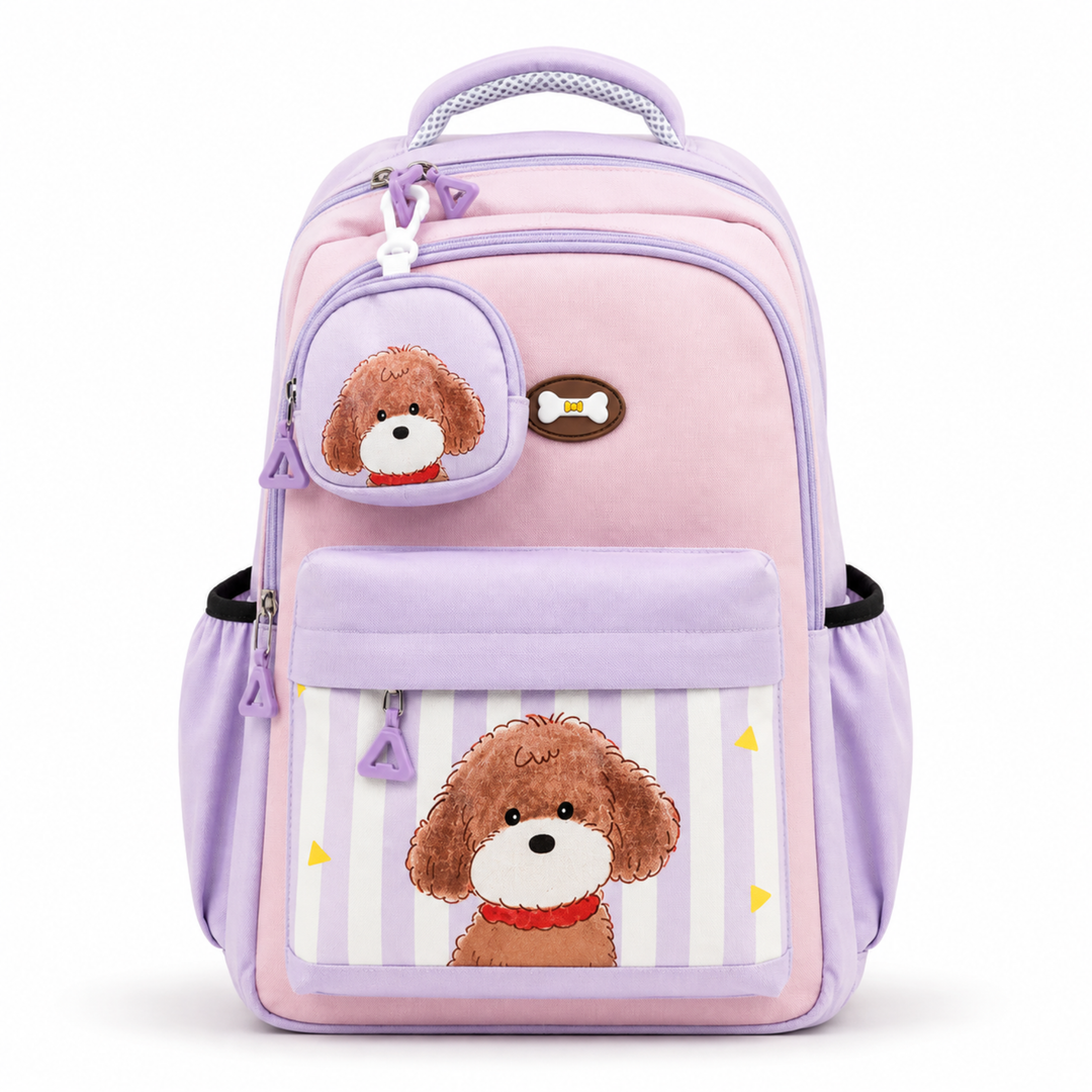 Puppy School Bag, Lightweight Backpack with Multiple Compartments, Front Utility Pocket, Side Bottle Pockets & Adjustable Padded Shoulder Straps