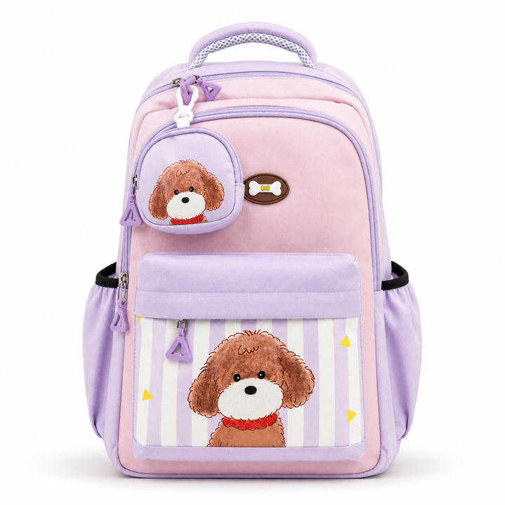 Puppy School Bag, Lightweight Backpack with Multiple Compartments, Front Utility Pocket, Side Bottle Pockets & Adjustable Padded Shoulder Straps