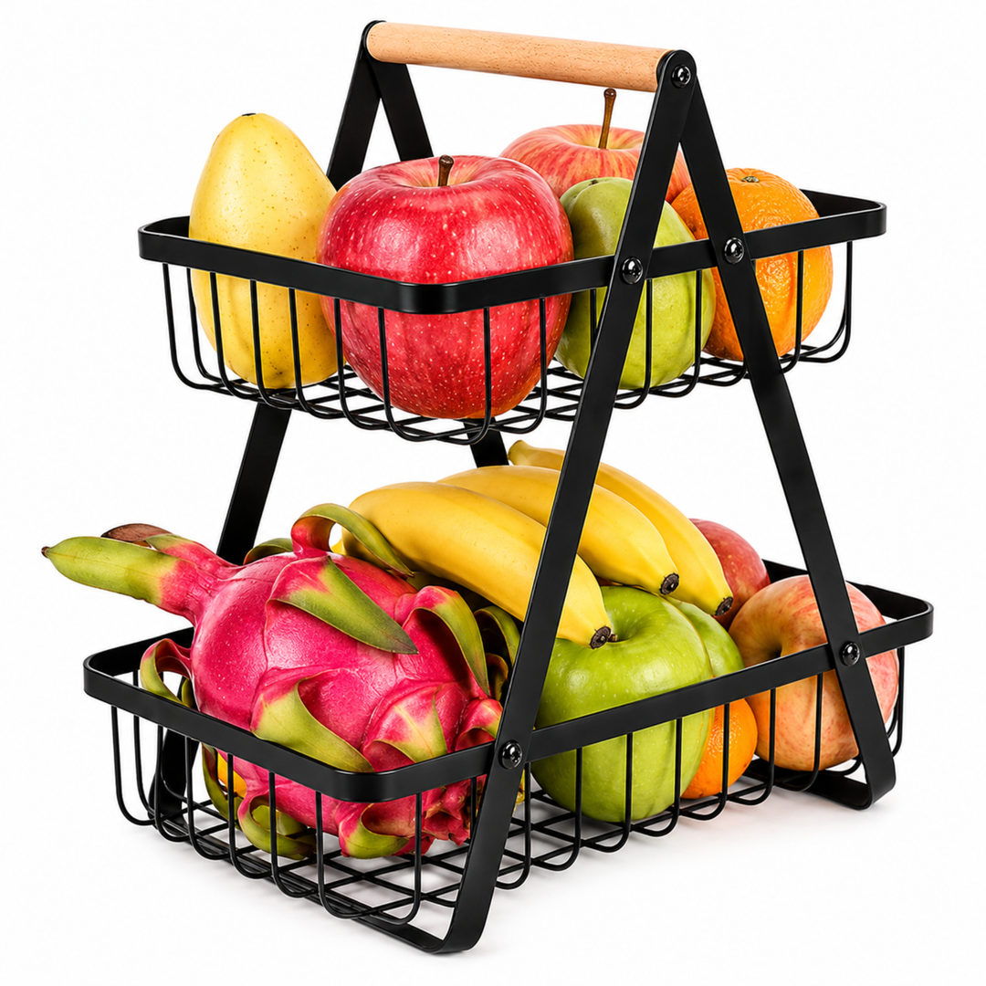 Beram Fruit Basket for Kitchen Counter Metal Wire Fruit Bowl & Vegetable Storage Organizer Rustic Countertop Fruit Holder with Handle for Kitchen, Dining & Pantry