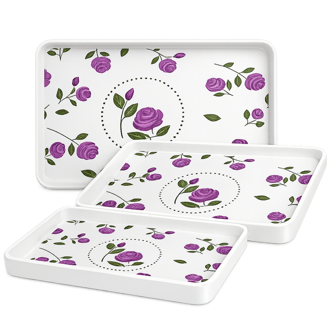 Melamine  Tray White Set Serving Tray Microwave Safe Look Lightweight Durable Platter for Snacks Desserts Tea Coffee Dining Kitchen Party and Restaurant Use
