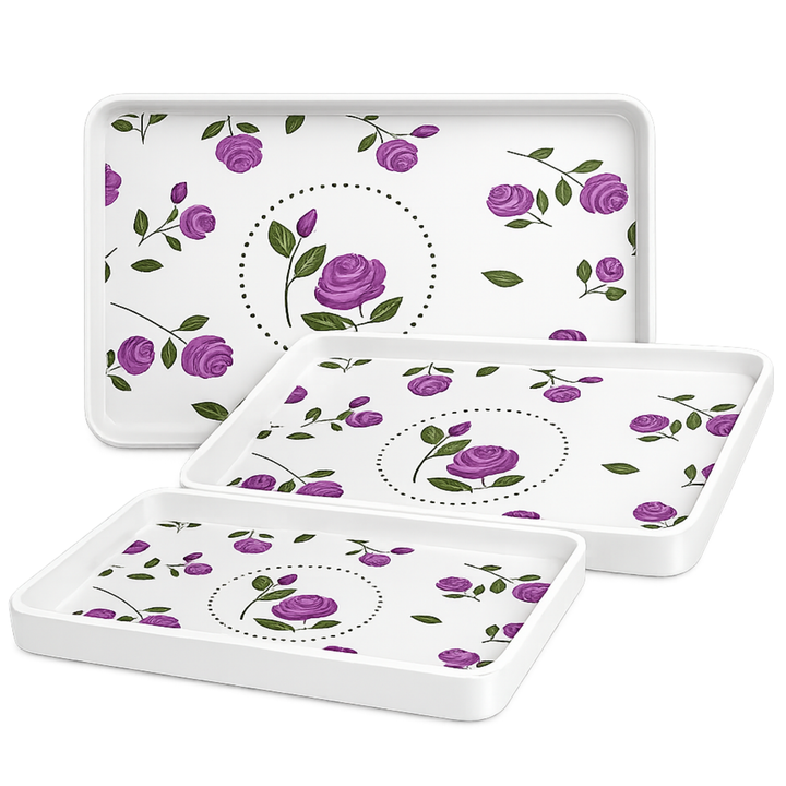 Melamine  Tray White Set Serving Tray Microwave Safe Look Lightweight Durable Platter for Snacks Desserts Tea Coffee Dining Kitchen Party and Restaurant Use