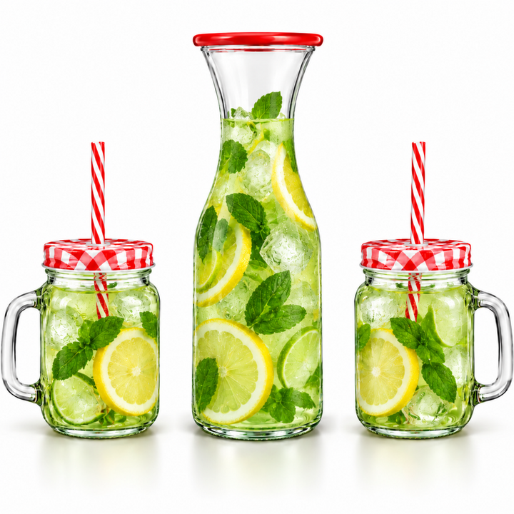 7 Piece Glass Drink Set with Pitcher and 6 Glasses, 11 OZ Drinking Tumblers, Clear Textured Glass Water Juice Beverage Serving Set with Lid, Dishwasher Safe for Home Dining Parties