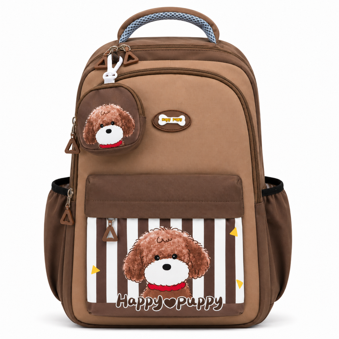 Puppy School Bag, Lightweight Backpack with Multiple Compartments, Front Utility Pocket, Side Bottle Pockets & Adjustable Padded Shoulder Straps
