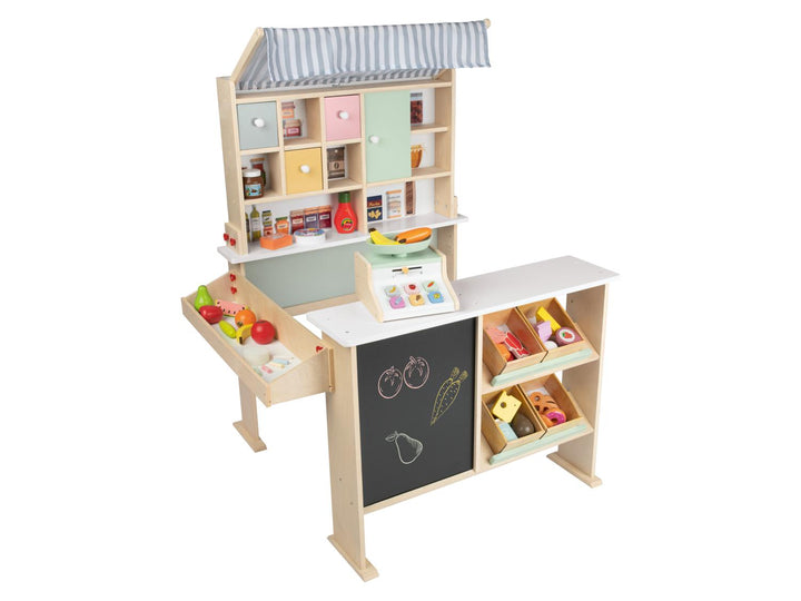 Playtive 29-Piece Wooden Food Set for Kids – Pretend Play Grocery Toy  Includes Fruits, Vegetables, Meat & Bakeries – Inspired Educational Toy for Toddlers, Durable & Safe Wood – Ages 2+