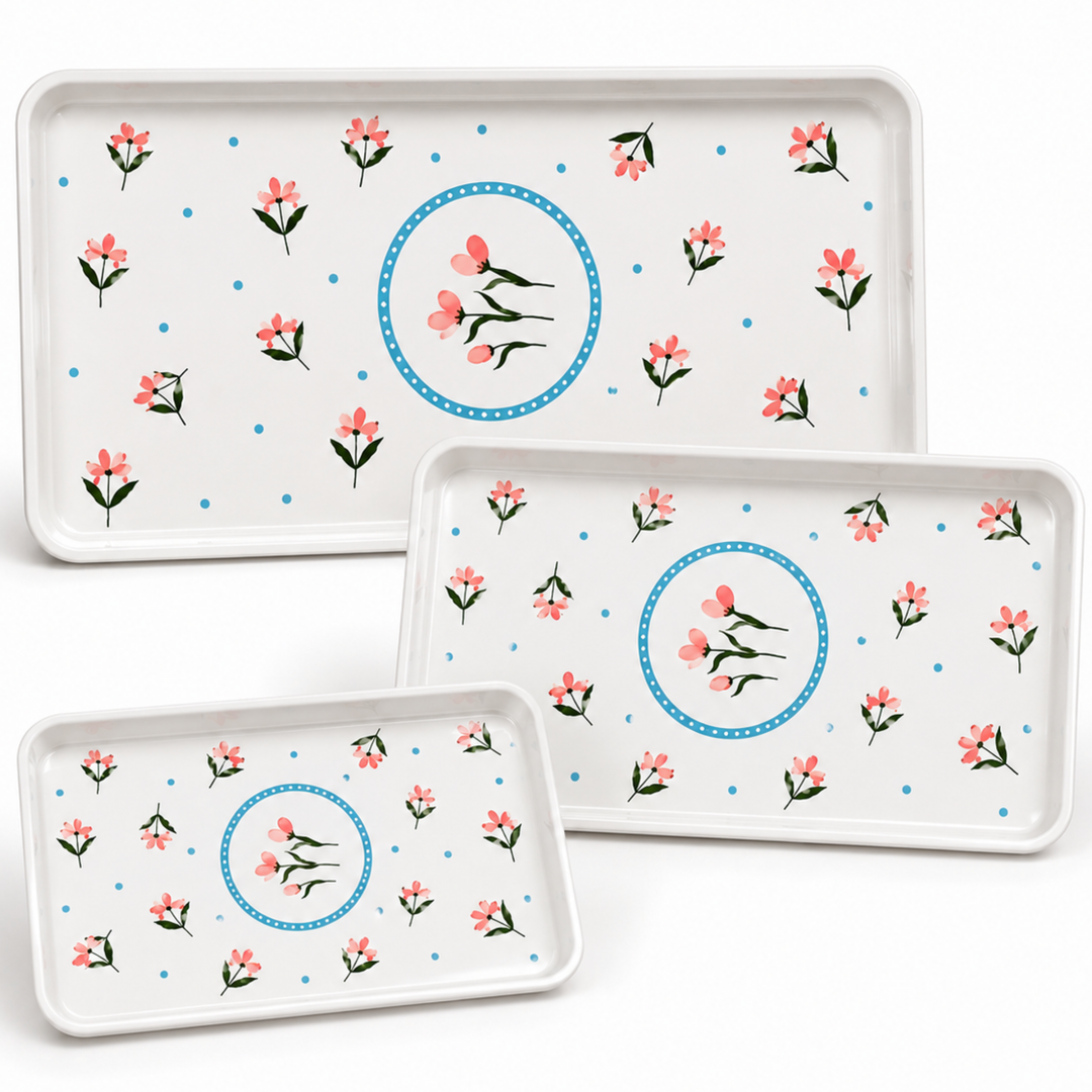 Melamine  Tray White Set Serving Tray Microwave Safe Look Lightweight Durable Platter for Snacks Desserts Tea Coffee Dining Kitchen Party and Restaurant Use